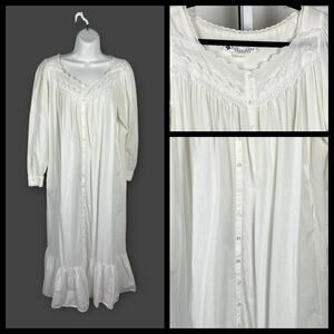 Eileen West Cotton Long Sleeve Ivory Peasant Bridgerton Cottagecore Nightgown